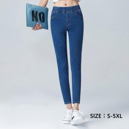 Stretch high waist jeans plus size 5XL 6XL womens skinny jeans woman black blue Washed Pencil Pants elastic denim pants