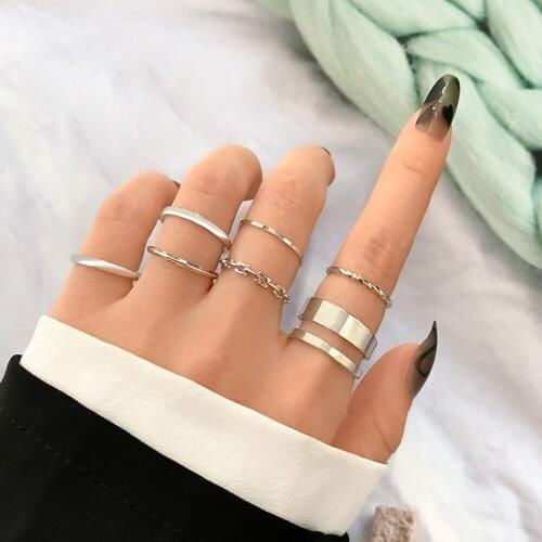 EN Punk Gold Wide Chain Rings Set For Women Girls Fashion Irregular Finger Thin Rings Gift 2021 Female Jewelry Party