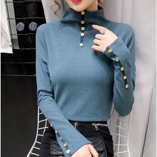 European Station 2020 New Bottoming Shirt Ladies Half High Collar Plus Velvet Warm Top with Long Sleeve T-shirt