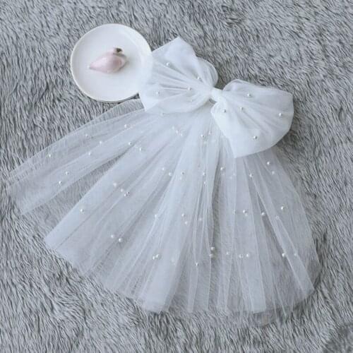 New Arrival Ivory Baby Wedding Veils Pearls Beaded with Bow Boda Bridal headwear velo Cheap wedding accessories mariage