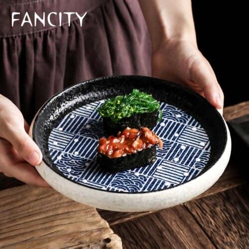 FANCITY Japanese-style ceramic retro disc breakfast plate home snack dessert plate Japanese round dinner plate dinner plate rest