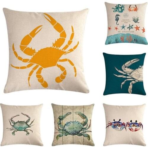 Crab Throw Pillow Covers Ocean Beach Pillowcase Sea Cotton Linen Home Decor animal Coast Sofa Cushion Cover 45x45cm
