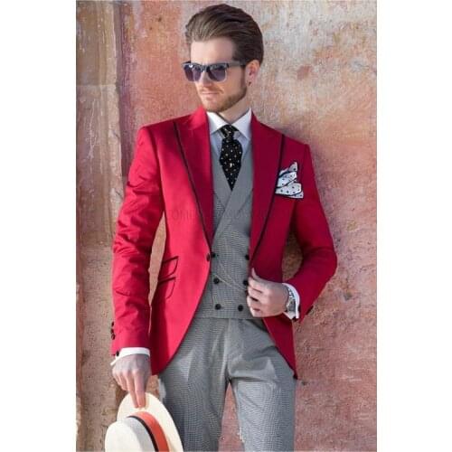 Handsome Groomsmen Peak Lapel Groom Tuxedos Mens Wedding Dress Man Jacket Blazer Prom Dinner (Jacket+Pants+Tie+Vest) A178