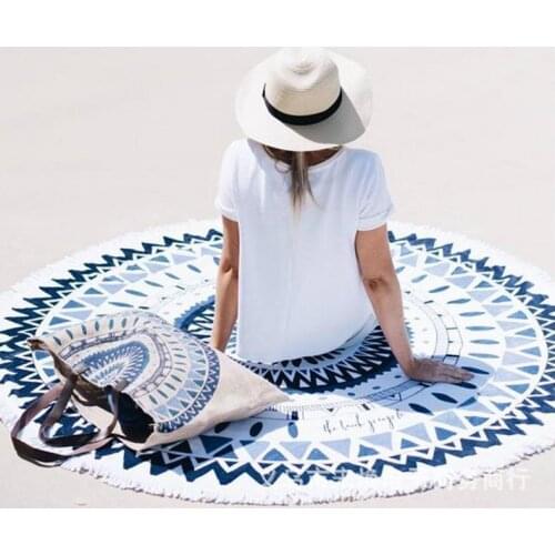 Round Beach Towel 150*150cm/59*59'' Bath Towel Tassel Decor Geometric Printed Bath Towel Summer Style Circle Beach Yoga Mat