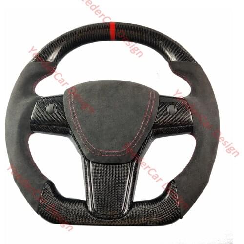 YeedereCar Cuatomized Carbon Fiber Steering Wheel Alcantara Leather Replacement For Tesla Model 3 2017 2018 2019 2020 with Cover