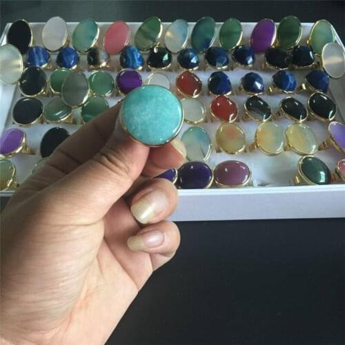 Fashion Adjustable Natural Gem Stone Finger Ring Sparkling Elegant Natural Crystal Stone Rings For Women Party Jewelry