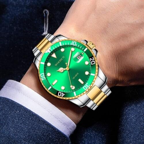 Fashion Luminous Dial Green Watch Men GMT Rotatable Bezel Japan Miyota 2115 Movt Stainless Steel Quartz Watches Reloj Hombre