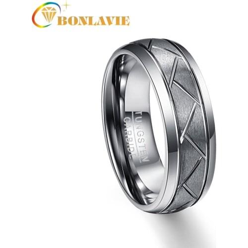 AAA Quality 8mm Mens Domed Diagonal Grooves Tungsten Carbide Rings Brushed Wedding Band Comfort Fit Size 7-12