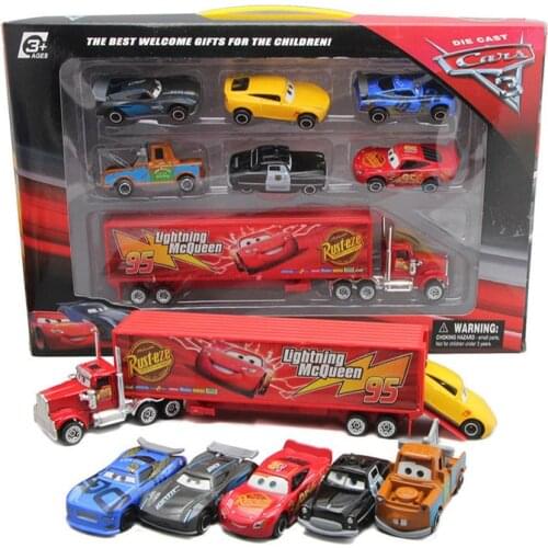 Set Disney Pixar Car 3 Lightning McQueenStorm Mack Uncle Truck 1:55 Diecast Fidget Toys Metal Car Model Toy Boy Christmas Gift