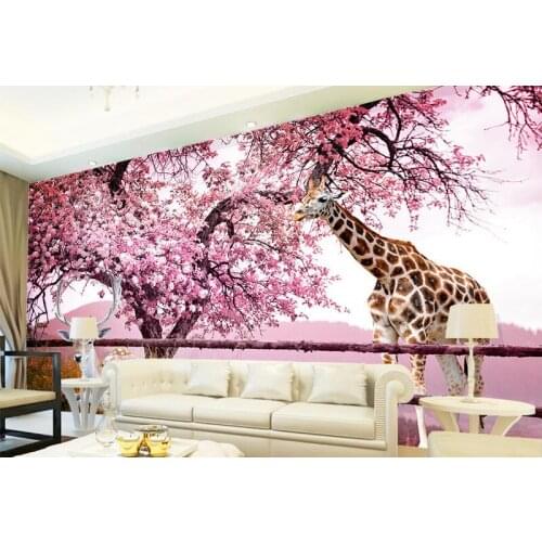 3d room wallpaper custom mural non-woven wall sticker 3 d cherry blossom giraffe fawn painting photo 3d wall murals wallpaper
