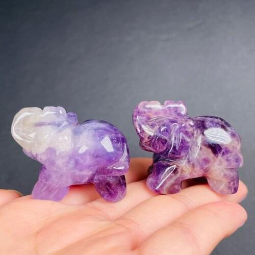 Natural Amethyst Quartz Elephant Animals Stone Crafts Home Decor Christmas