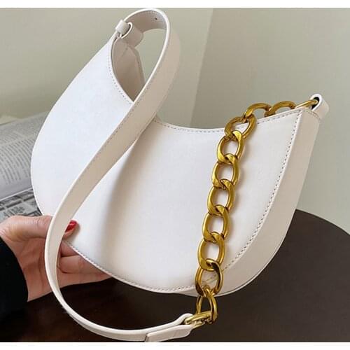 Solid Color Half Moon Shoulder Bags For Women 2021 PU Leather Womens Designer Chain Handbag Female Travel Zipper Armpit Bag