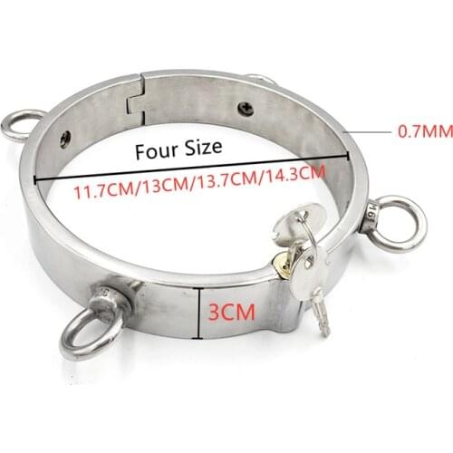 304 Stainless Steel Lockable Neck Collar With 4 Ring Fetish Slave Restraint Bondage Chastity Locking Bdsm Sex Toys For Couples