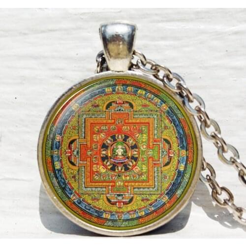 Steampunk Sri yantra mandala Glass Dome Pendant Necklace DIY Handmade Fashion Buddhist Sacred Geometry Jewelry Charm Trendy
