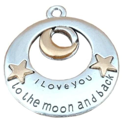 "I love you to the moon and back "Charms Pendants 20Pcs/lots 34x38mm Alloy Fashion Jewelry DIY Fit Bracelets Necklace Earrings