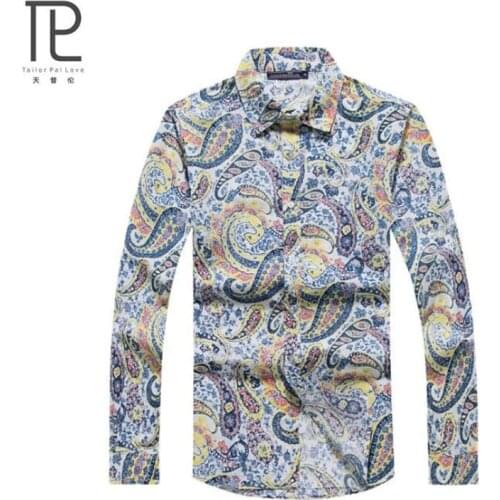 Tailor Pal Love Men Autumn Summer Casual Long Sleeved Shirt Printed with Turn-down Collar Shirt comfortable and soft