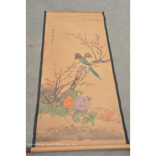Rare Hand-painted QingDyansty Chinese vertical axis paintings,birds and flower, free shipping