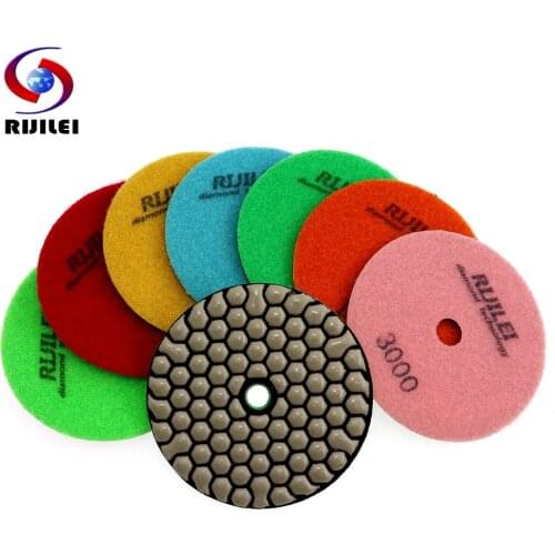 RIJILEI 7 Pieces/Lot 4 Inch /100mm Dry Polishing Pads Granite and Marble or Honeycomb Diamond Flexible Grinding Discs 4GM
