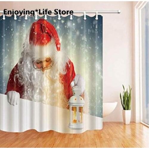 WangWhy Christmas Shower Curtain Waterproof Fabric Shower Curtain Set Bathroom Bath Mat Rugs 72 x 72 with 12 Hooks (24x16 Mat)