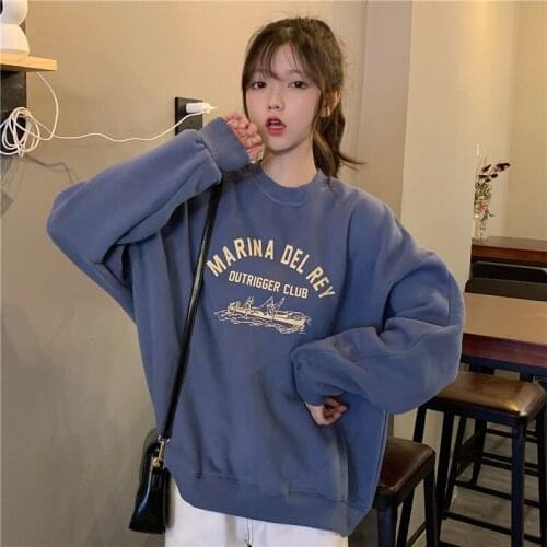 Simple Letters Vintage Design Sweatshirt Women Oversized Long Sleeve Tops New Korean Brand Fashion Girls Streetwear Loose Casual