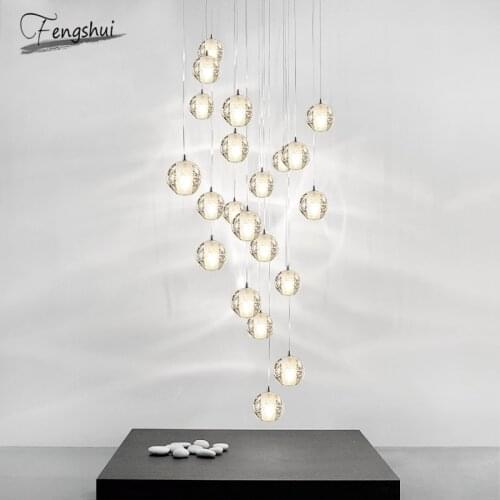 Modern Crystal Ball Pendant Lights Home Luxury Decor Pendant Lamp Living Room Restaurant Hotel Villa Stairs Hanging Lamp Fixture