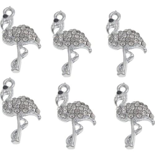 Rhinestone Flamingo Bird Shape Flatback Gem Bucke Metal Alloy Clothing Applique Craft Decoration for Zipper Embellishments 10pcs