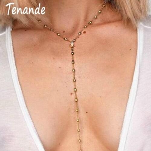 Tenande Simple Style Long Sweater Crystal Beads Necklaces & Pendants for Women Clavicle Charm Chain Jewelry Bijoux Collier