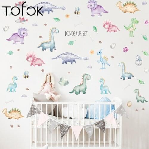 Tofok Cartoon Dinosaur Animals Wall Stickers Childrens Room Stickers Early Education Classroom Wall Stickers Bedroom Wallpaper
