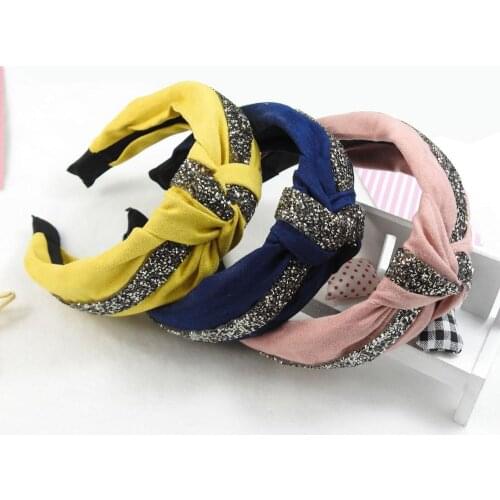 Fine hairpin handmade diamond-encrusted gold velvet headband Polka dot leopard print bee wide brim fabric cross headband TS007