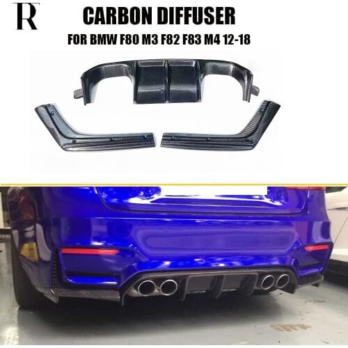 V Style Carbon Fiber Rear Bumper Diffuser With Splitter for BMW F80 M3 F82 F83 M4 2014 - 2020 /Set
