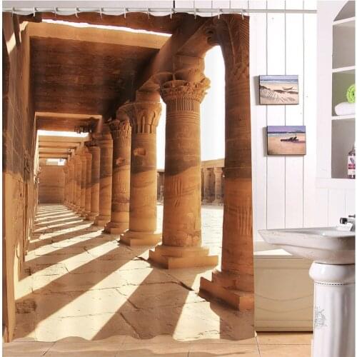 72''Waterproof Shower Curtain Old Corridor Philately Temple Lake Nasser Egypt Bathroom Curtains Fabric for Bathtub Home Decor