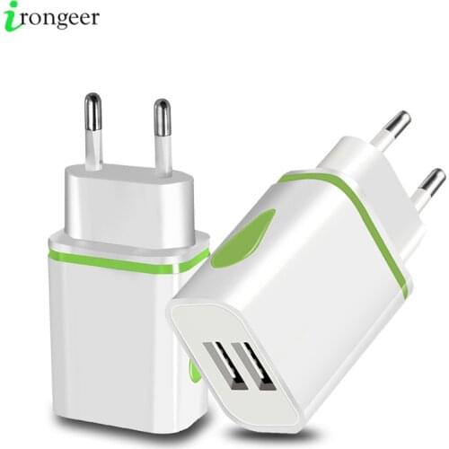 USB Charger Dual 2 port EU 5V 2A Travel Wall Adapter LED Light Mobile Phone usb charger For iPhone 11 Pro Max Samsung Huawei LG