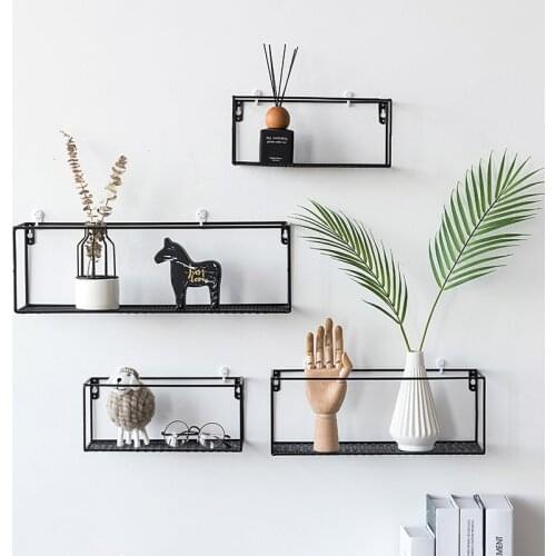Nordic Iron Wall Hanging Racks Creative Golden Square Floating Shelf Living Room Metal Desktop Decoration Crafts Storage Holders