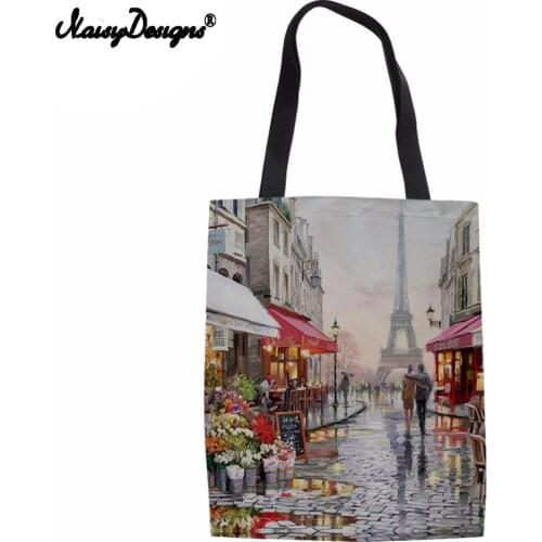Paris Flower Street Landscape Pattern Casual Women Tote Canvas Shoulder Bag 2018 Beach Bags Tote Feminina Shopping Bags