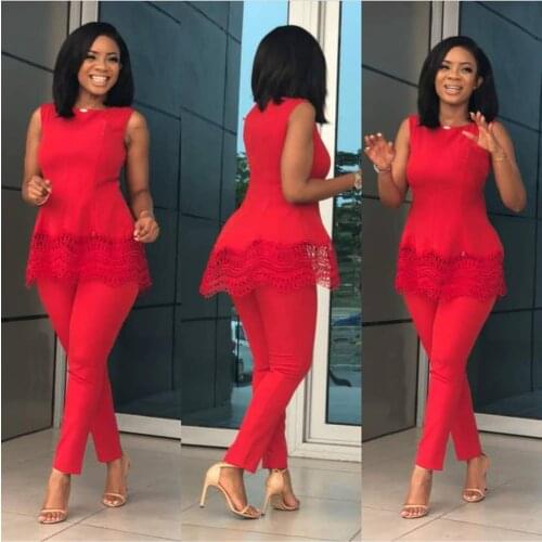 Women Traditional African Clothing Mujer Vestido Africano 2 Piece Set Sleeveless Top And Pants Red Blue Vest Trousers