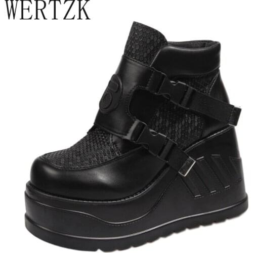 Brand Punk Goth Platform Motorcyle Boots Wedges Womens Boots Lace Up Trendy INS Hot Sale Chain 2021 Casual Luxury Womens Shoes