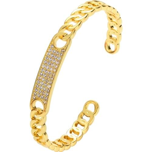 Womens Gold Bangles Bracelets Copper White Cubic Zirconia 18K Gold Plated Adjustable Open Bangles Eye Hollow Bangle