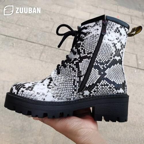 Leather Boots Women Martin Boots Snake Motorcycle Boots Short Boots High Platform Shoes Size 43 Women Shoes Orange Zapatos Mujer
