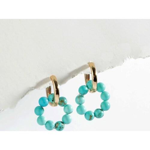 Boho Round Circle Green Natural Gemstone Beads Hoop Earrings Woman 2021