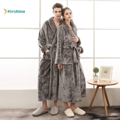 Winter Enlarged Flannel Couples Nightgown Men and Womens Beibei Velvet Splicing Thickened Long Bathrobe Bathrobe