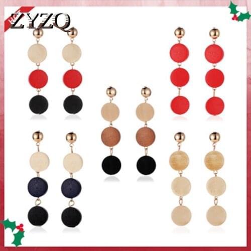 ZYZQ High Quality Wooden Drop Earrings For Women Triple Round Pendant Elegant Creative Tassel Drop Earrings Hot Selling 2020
