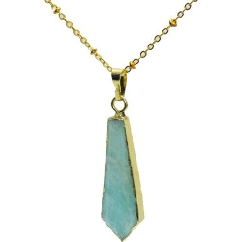 1pc Fashion Jewelry Marble natural stone arrow head pendant women necklace gold bezel sword amazonite pendant chain necklace