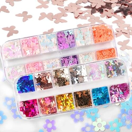 2Pc Butterfly Flower Sequins Holographic Nail Glitter Set For Manicure 3D Mermaid Flakes Summer French Nail Accessories RK390103