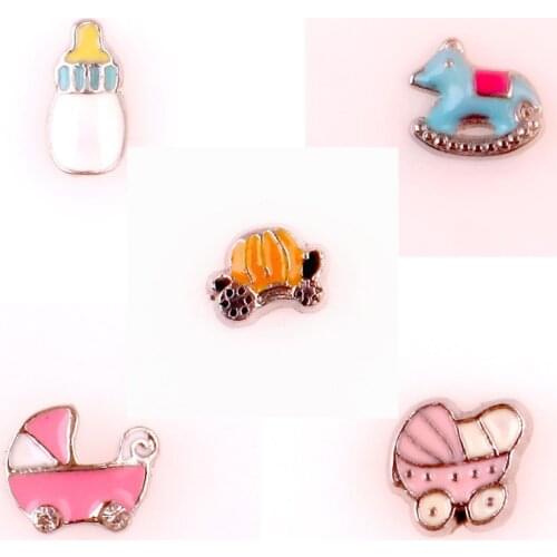 20Pcs/Lot Baby Carriage Milk Bottle Rocking Horse Alloy Floating Charms Hand-made DIY for Glass Lockets
