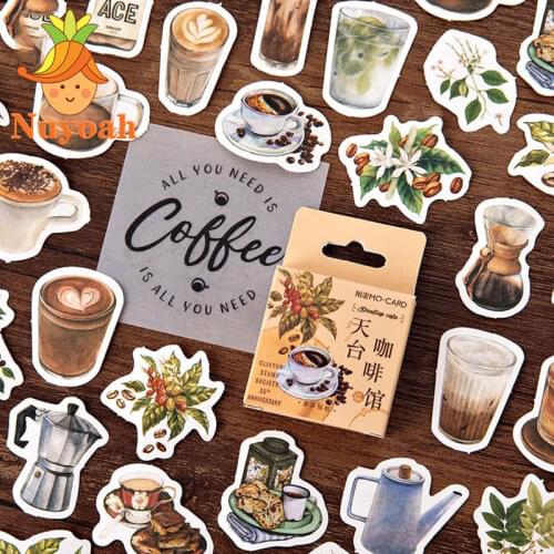 45pcs/pack Vintage Rooftop Coffee Shop Aesthetic Stickers Set Scrapbooking Stickers For Journal Planner Diy Crafts Scrapbooking