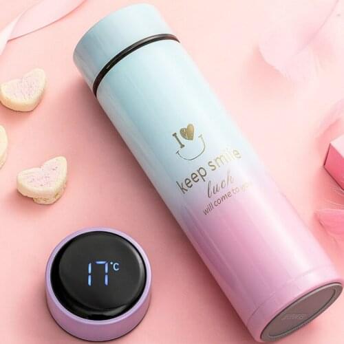 480ml Creative Gradient Smart Thermos Water Bottle Touch Temperature Display Couple Stainless Steel Vacuum Flask Tea Cup