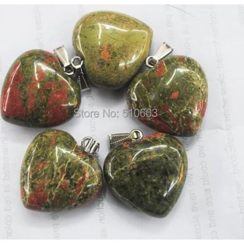 5 Piece/Lot Natural Import Unakite Stone Pendant Big Heart Shape Stone Pendant Charms,For Chain Necklace Size 30mm