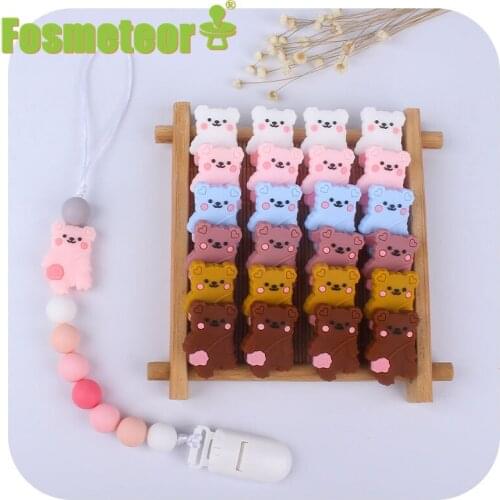 Fosmeteor 5pcs Bear Silicone Beads Baby Dummy Cartoon Pacifier Chain Teether Toys Accessories BPA Free Pearl for Baby Oral Care