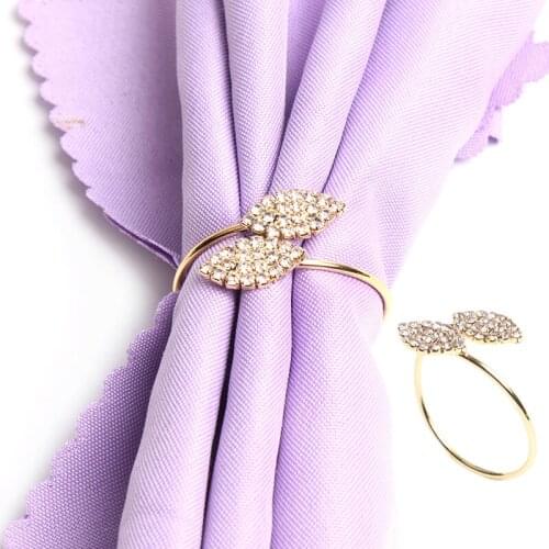 6/10Pcs Wedding Banquet Dinner Napkin Ring Rhinestone Serviette Rings Napkin Holder Leaf Shape Buckles Birthday Xmas Party Favor