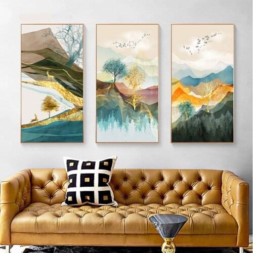 Abstract Landscape Gold Decorative Canvas Painting Wall Picture Poster For Living Room Decoration Home Decor